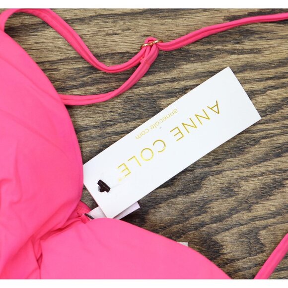 Anne Cole Womens Shirred Twist Front One-Piece Swimsuit Hot Flamingo Pink 8 - Picture 4 of 12